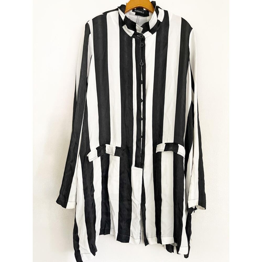 Rundholz Coat Womens S Black White Stripe Viscose Oversized Lightweight Luxury